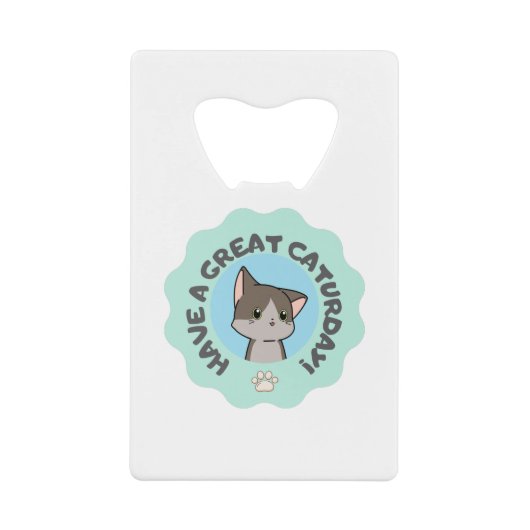 今日は素晴らし早くマンガ風の青い猫 クレジットカード栓抜き (正面)