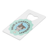 今日は素晴らし早くマンガ風の青い猫 クレジットカード栓抜き (裏面アングル)