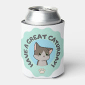 今日は素晴らし早くマンガ風の青い猫 缶クーラー (缶正面)