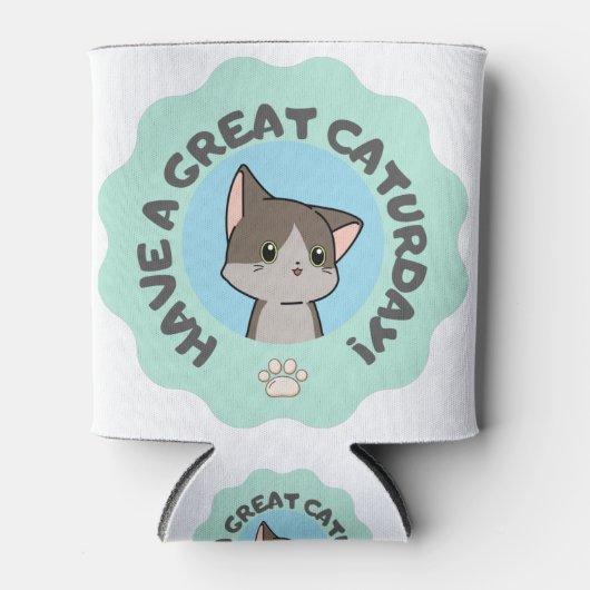 今日は素晴らし早くマンガ風の青い猫 缶クーラー (正面)