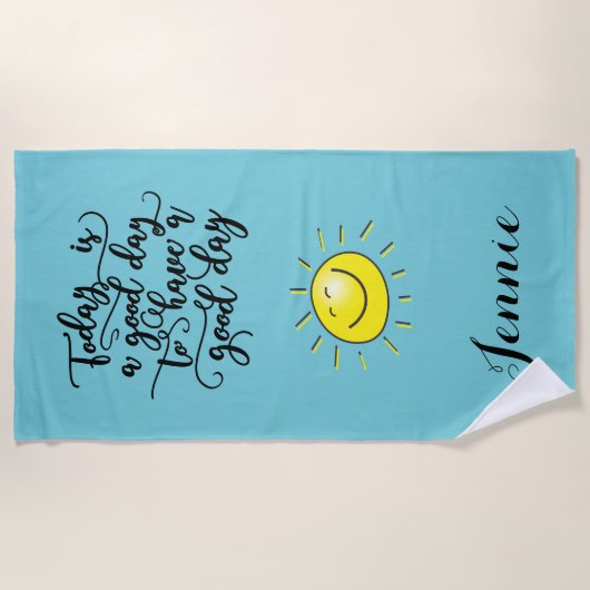 今日は良い日パーソナライズされたビーチタオル ビーチタオル (正面)
