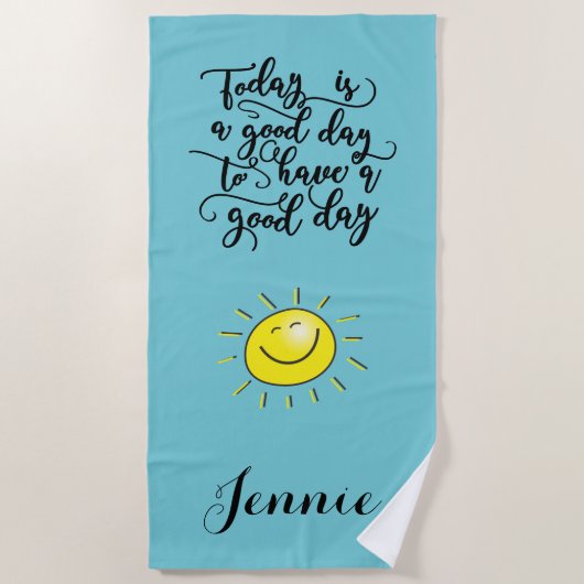 今日は良い日パーソナライズされたビーチタオル ビーチタオル (正面)