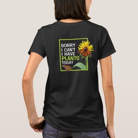 今日は花と蝶が植えおもしろいる Tシャツ (裏面)