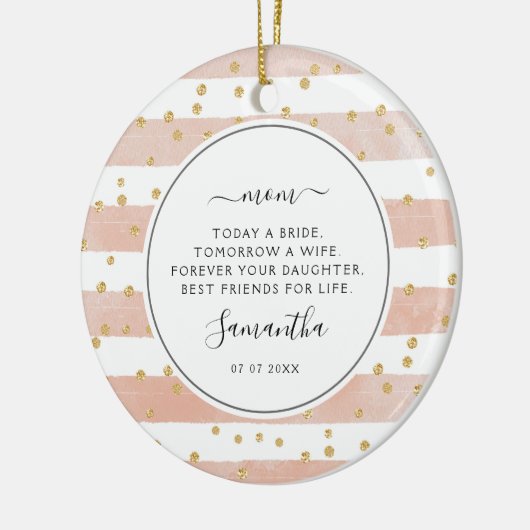 今日は花嫁の母フォトピンク セラミックオーナメント (左)