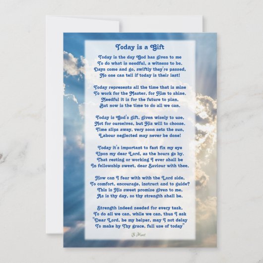 『今日は贈り物』 やる気を起こさせる Christian Poemt Th サンキューカード (正面)