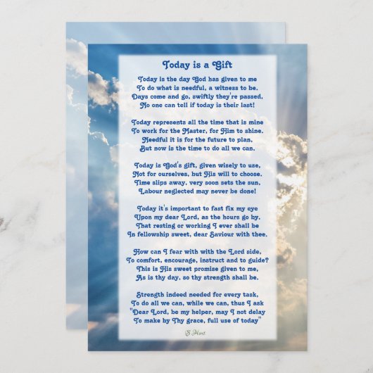 『今日は贈り物』 やる気を起こさせる Christian Poemt Th サンキューカード (正面/裏面)