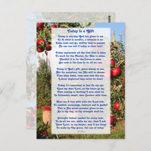 『今日は贈り物』キやる気を起こさせるリスト教の詩 ポストカード (正面/裏面)