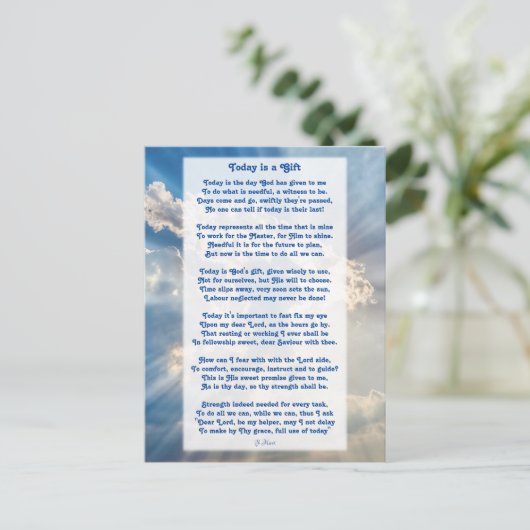 『今日は贈り物』キやる気を起こさせるリスト教の詩  ポストカード (スタンド正面)