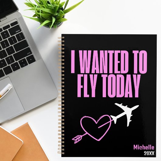 今日は飛びたかった、ハート&飛行機、ホットピンク プランナー手帳