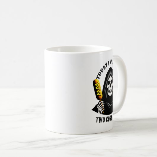 今日は2つの食べコーンドッグのスケルトン間抜けミーム コーヒーマグカップ (正面右)