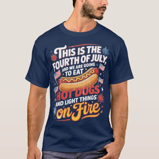 今日は7月4日、アメリカ独立記念日！食べるぞ Tシャツ (正面)