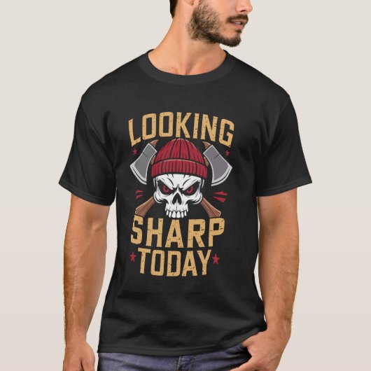 今日も鋭い スカルと斧 グラフィックデザイン Tシャツ (正面)