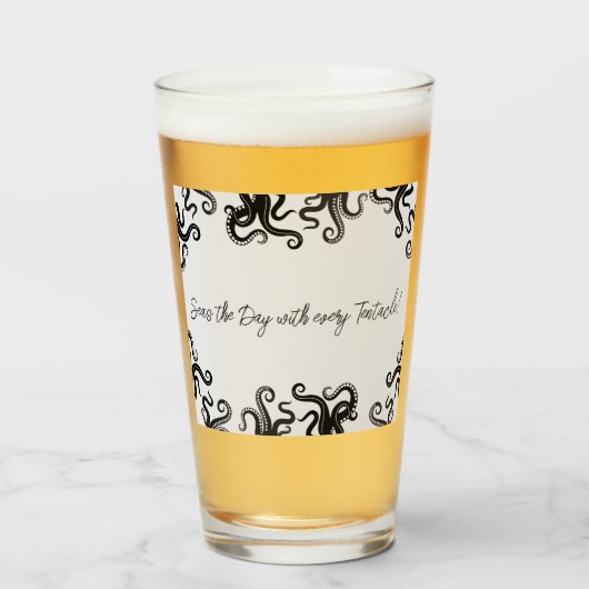今日を勝ち取れ！タコのデザイン タンブラーグラス (ドリンク正面)