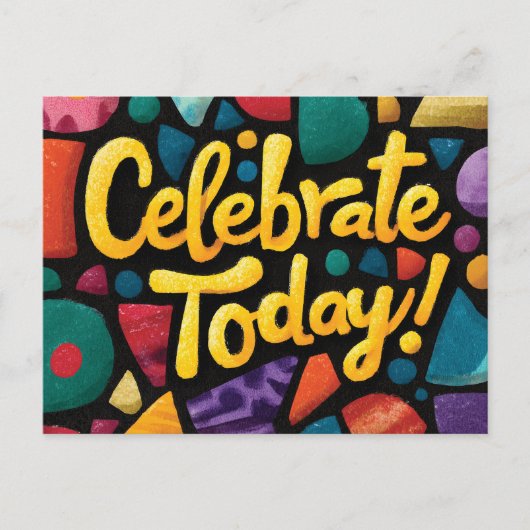 「今日を祝おう」抽象ポップアートグラフィック ポストカード (正面)