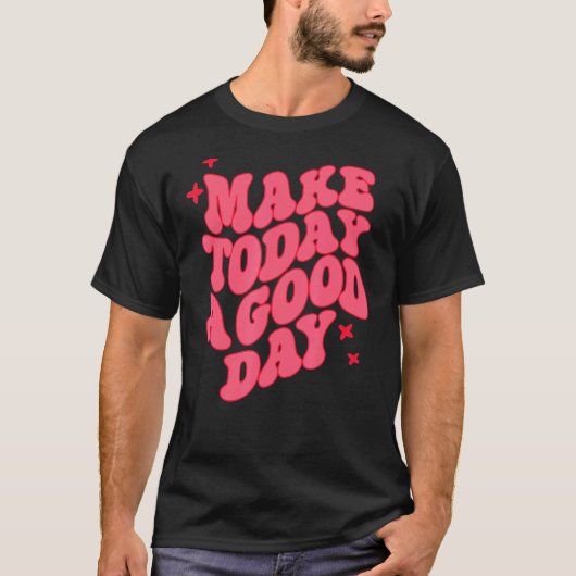 今日を良い日にするレトロGroovy幸せな顔Wome Tシャツ (正面)