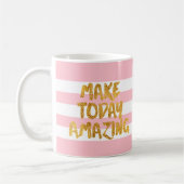 今日を驚くべき金ゴールドレタリングピンクストライプ色 コーヒーマグカップ (左)