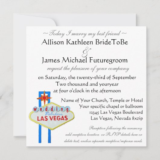 今日ラスベガス最高ので友達と結婚 招待状 (正面)