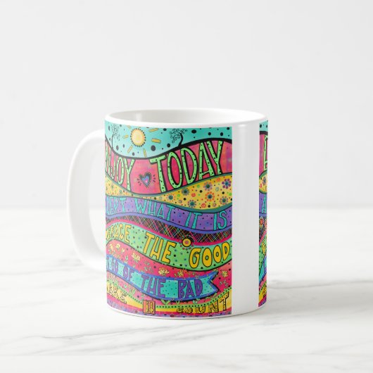 今日楽しむのカラフル引用文 コーヒーマグカップ (正面左)
