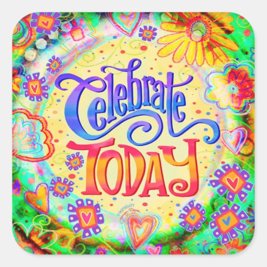今日祝のおもしろいカラフル吸光度誕生日 スクエアシール (正面)