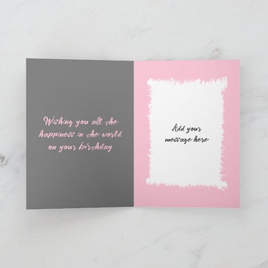 今日16写真を追加し、名前グレーピンク誕生日 カード (内部)