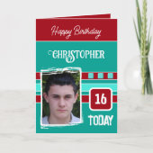 今日16彼の赤い緑の誕生日の写真を追加 カード (正面)