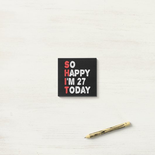 今日27thの誕生日ギフトのアイディアで幸せおもしろい ポストイット (デスク上)