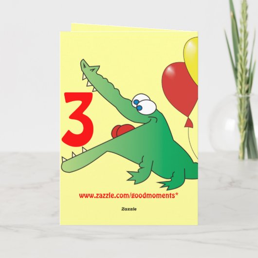 今日3はだれであるか見て下さい! かわいいワニの誕生日カード カード (裏面)