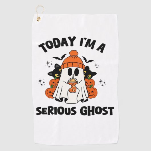 今日、私は深刻な幽霊コーヒーカボチャのハロウィーンだ ゴルフタオル (正面)