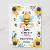 今春デイジー黄色の最初の1st蜂の日の誕生日 招待状 (正面)