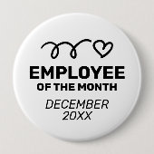 今月の従業員の巨大なボタンとハート 缶バッジ (正面)
