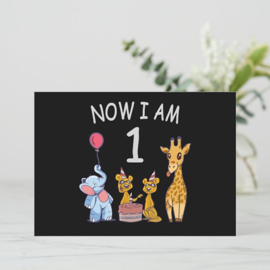 今私は1歳 ズーで1歳の誕生日 招待状 (スタンド正面)