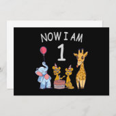 今私は1歳 ズーで1歳の誕生日 招待状 (正面/裏面)