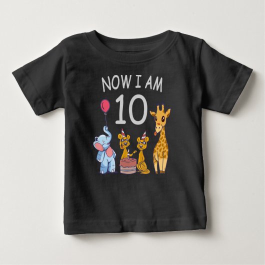 今私は10歳になりました 動物園での10歳の誕生日 ベビーTシャツ (正面)
