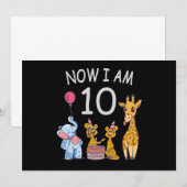 今私は10歳になりました 動物園での10歳の誕生日 招待状 (正面/裏面)