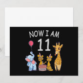 今私は11歳になりました 動物園での11歳の誕生日 招待状 (正面/裏面)