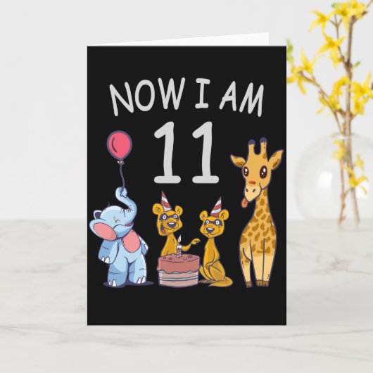 今私は11歳 動物園での11歳の誕生日 カード (黄色い花)