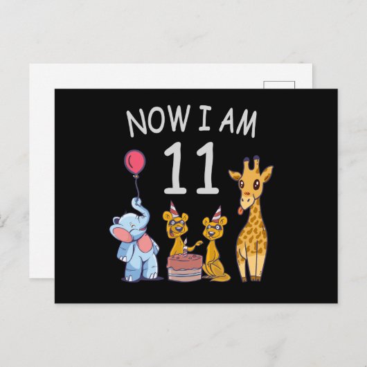 今私は11歳 動物園での11歳の誕生日 ポストカード (正面/裏面)
