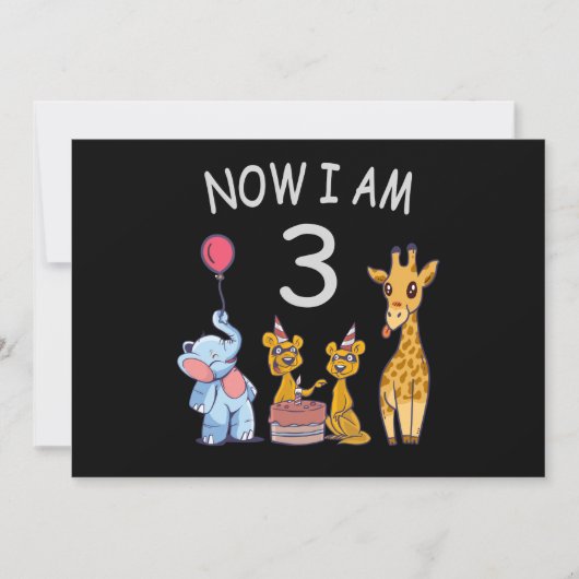 今私は3歳 ズーでの3歳の誕生日 招待状 (正面)