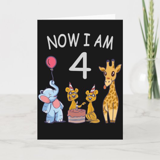 今私は4歳 ズーでの4歳の誕生日 カード (正面)