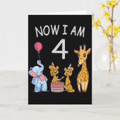 今私は4歳 動物園で4歳の誕生日 カード (黄色い花)