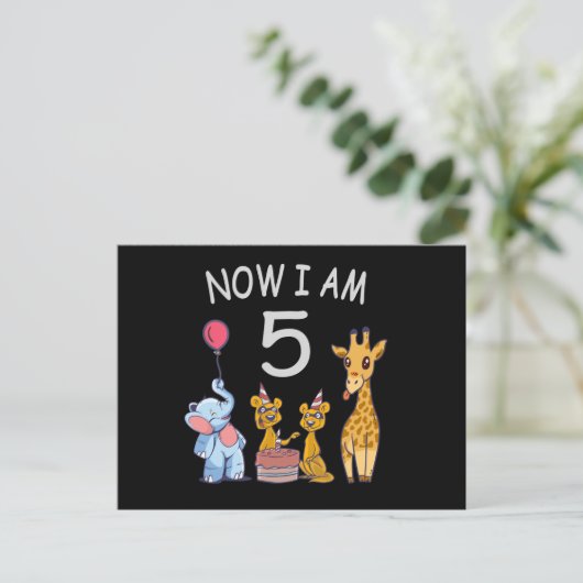 今私は5歳になりました 動物園での5歳の誕生日 ポストカード (スタンド正面)