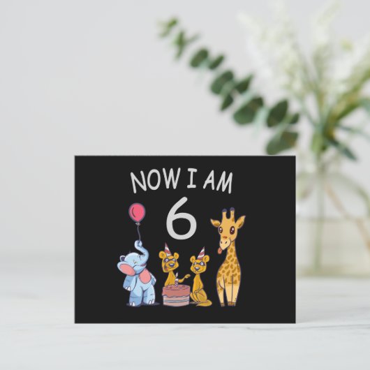 今私は6歳になりました 動物園での6歳の誕生日 ポストカード (スタンド正面)