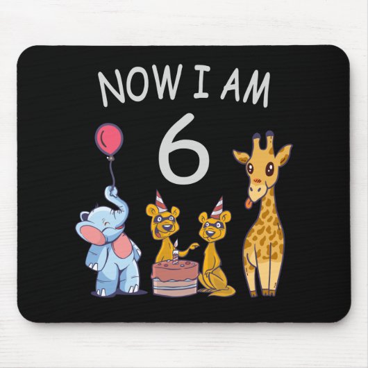 今私は6歳になりました 動物園での6歳の誕生日 マウスパッド (正面)