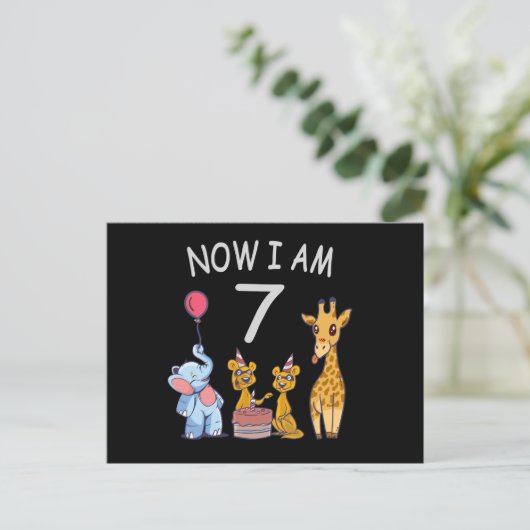 今私は7歳になりました 動物園での7歳の誕生日 ポストカード (スタンド正面)