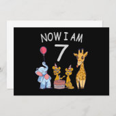 今私は7歳になりました 動物園での7歳の誕生日 招待状 (正面/裏面)