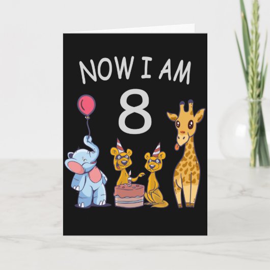 今私は8歳になりました 動物園での8歳の誕生日 カード (正面)