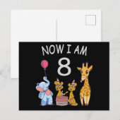 今私は8歳になりました 動物園での8歳の誕生日 ポストカード (正面/裏面)