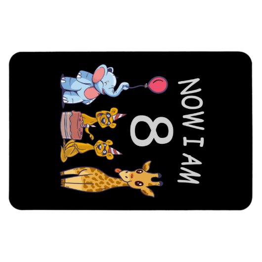 今私は8歳になりました 動物園での8歳の誕生日 マグネット (横)