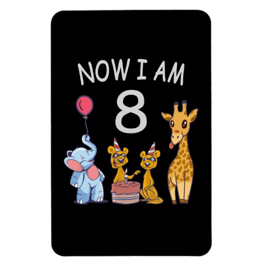 今私は8歳になりました 動物園での8歳の誕生日 マグネット (縦)