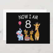 今私は8歳になりました 動物園での8歳の誕生日 招待状 (正面/裏面)